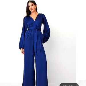 BNWT Ann Taylor Ocean Blue V-Neck Long Sleeve Jumpsuit